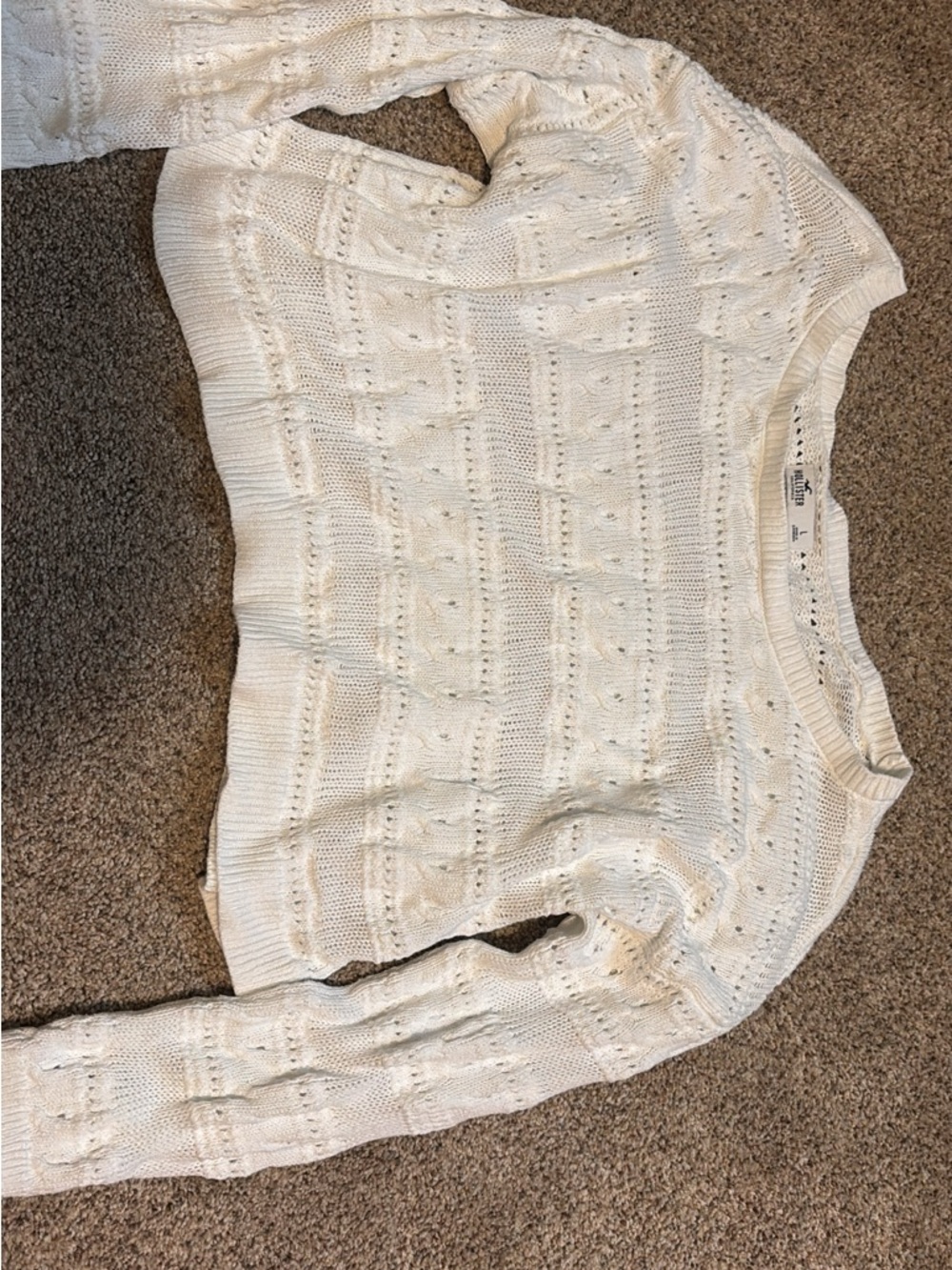 Hollister Cream Open-Knit Crewneck Sweater